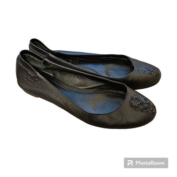 Alexander Mcqueen Black Leather Skull Flats Women's Size 38 Sequins Slip on Shoe - Picture 1 of 13